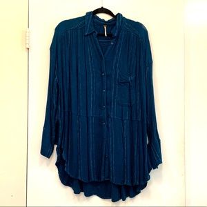 Free People Oversized Drapey Blouse In Blue Medium